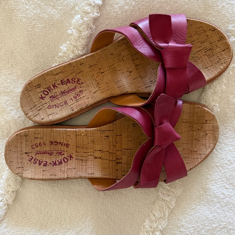 Kork Ease Brigit cork sole leather bow slip on sandals